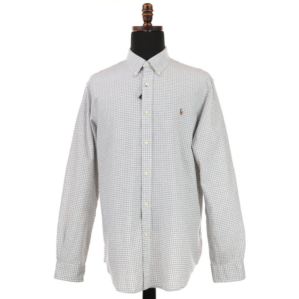 New Ralph Lauren Long Sleeve Button Down Shirt Gray/White Checks Size XL Pony